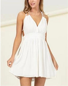 White V Neck Short Dress