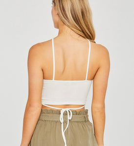 White Ribbed Halter Crop Top