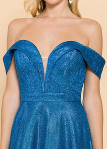 Glittery Blue Off The Shoulder Dress