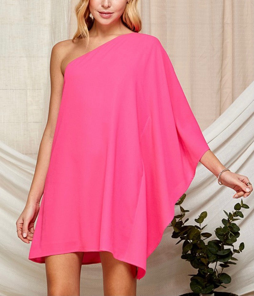 Pink One Shoulder Tunic Dress