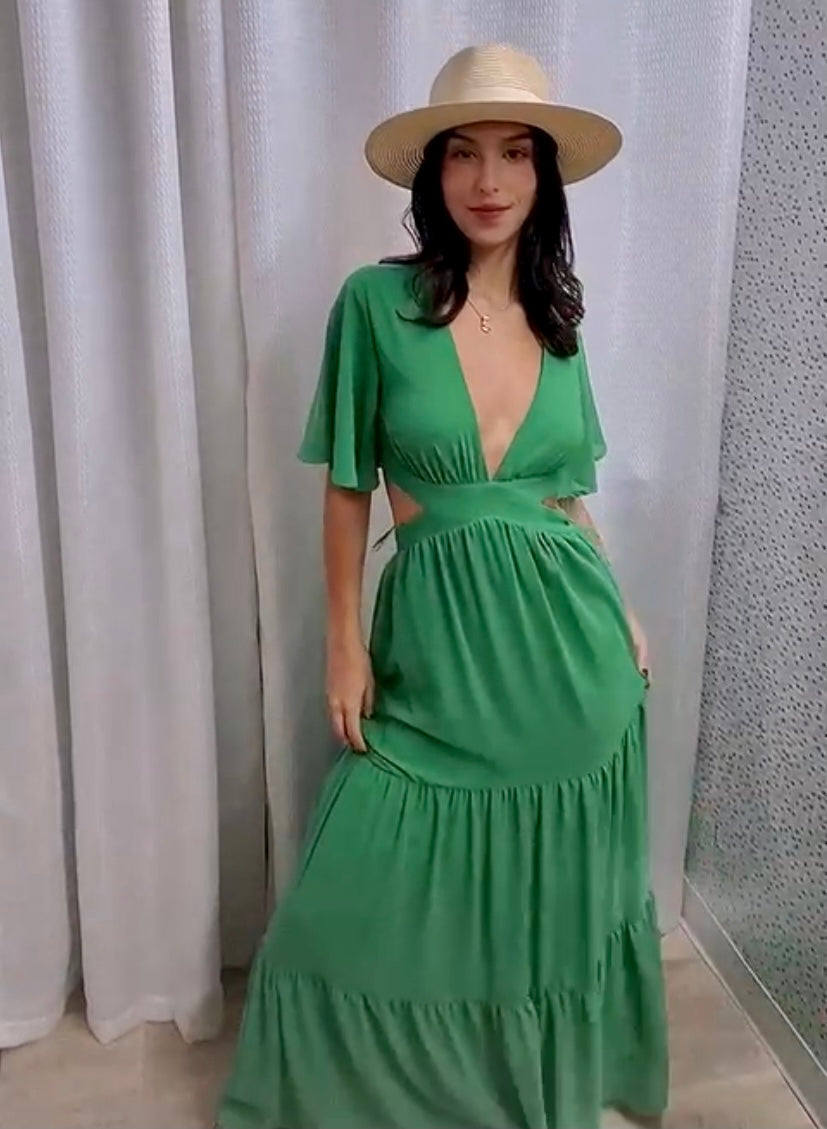 Green Cutout Short Sleeve Maxi Dress MODALIER Green Cutout Short Sleeve Maxi Dress MODALIER