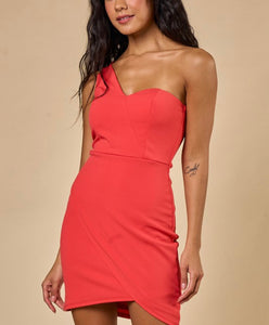 One Shoulder Red Bodycon Dress