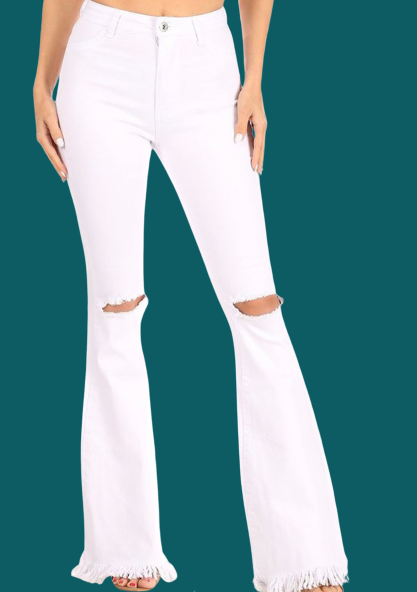 White High-waisted Flare Jeans