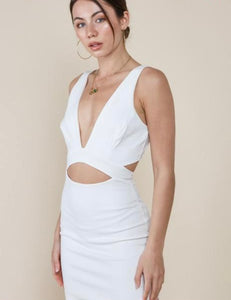 White V-Neck Cutout Bodycon Dress