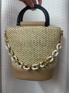 Marbled Chain Rattan Bucket Purse