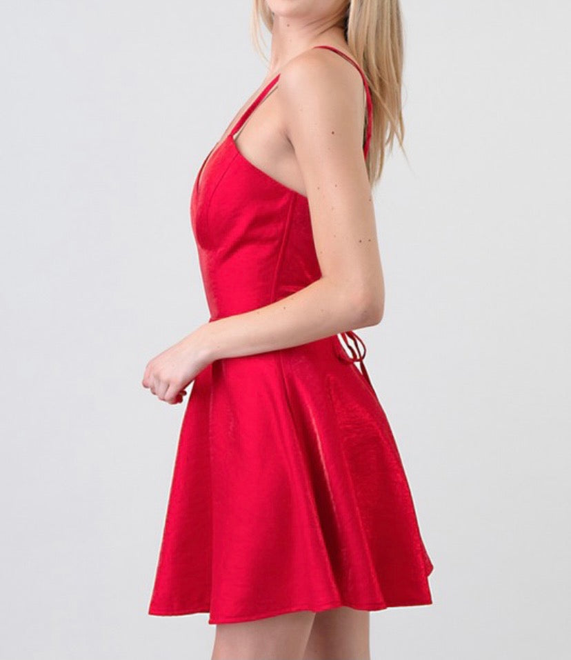 Red Satin Short Dress – MODALIER - Main Image