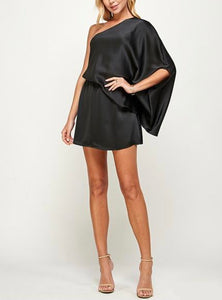 Black Satin One Shoulder Dress