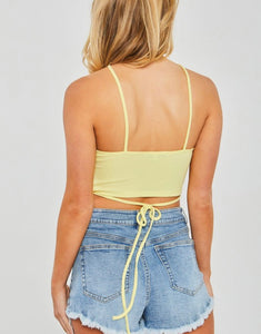 Yellow Ribbed Halter Crop Top