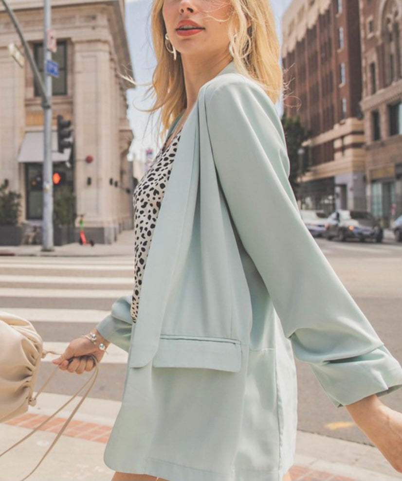 Sage Ruched Sleeve Blazer