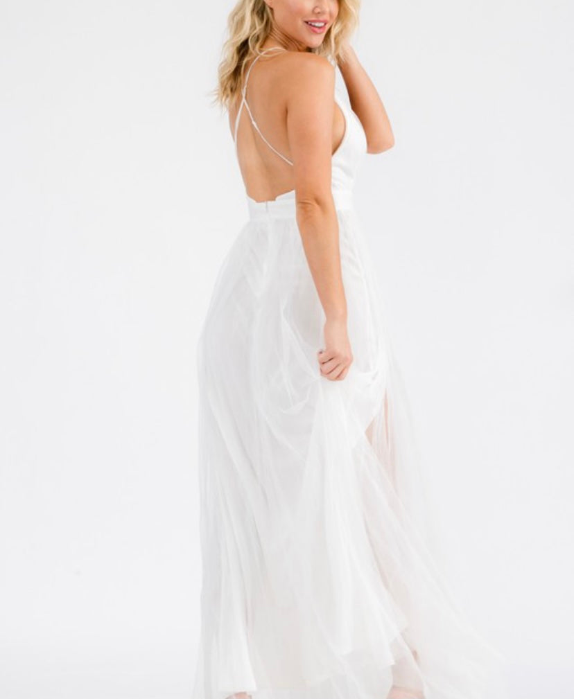 White Long Formal Tulle Dress