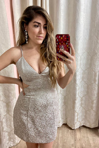 Silver Textured Cutout Mini Dress