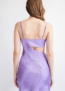 Satin Lilac Asymmetric Cutout Slit Dress