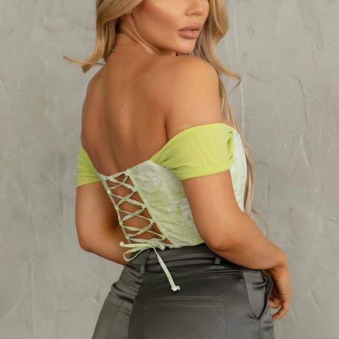 Lime Green Printed Off Shoulder Corset