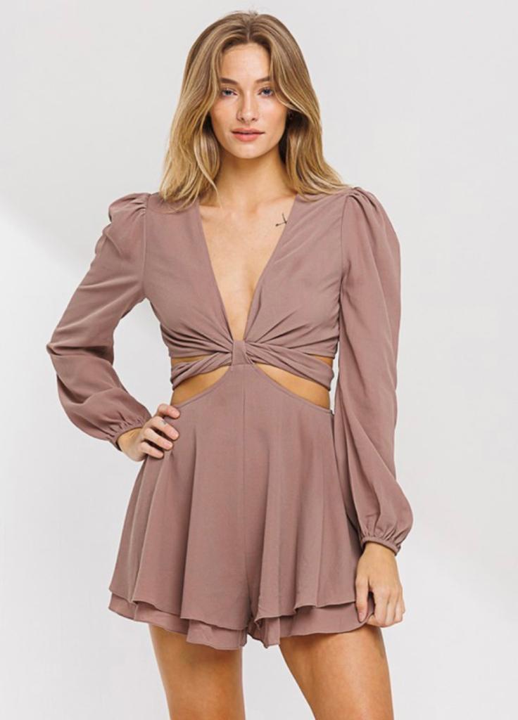 Mocha CutOut Long Sleeve Romper