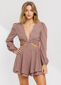 Mocha CutOut Long Sleeve Romper