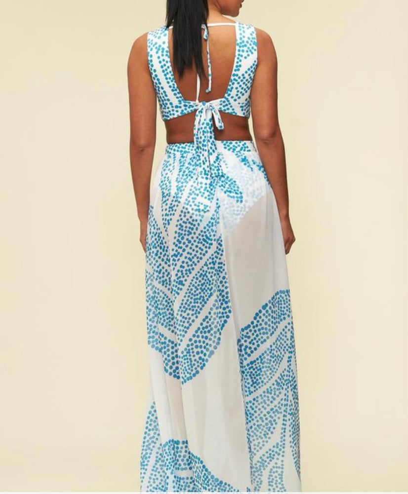 White and Blue Cutout Dress MODALIER White and Blue Cutout Dress MODALIER