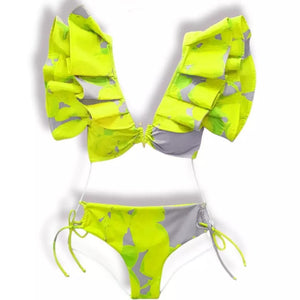 Neon Yellow Ruffled Bikini