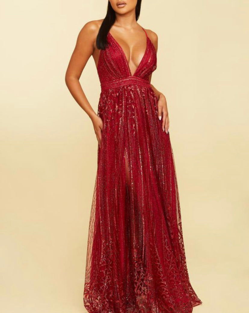 Red Sequined Long Dress