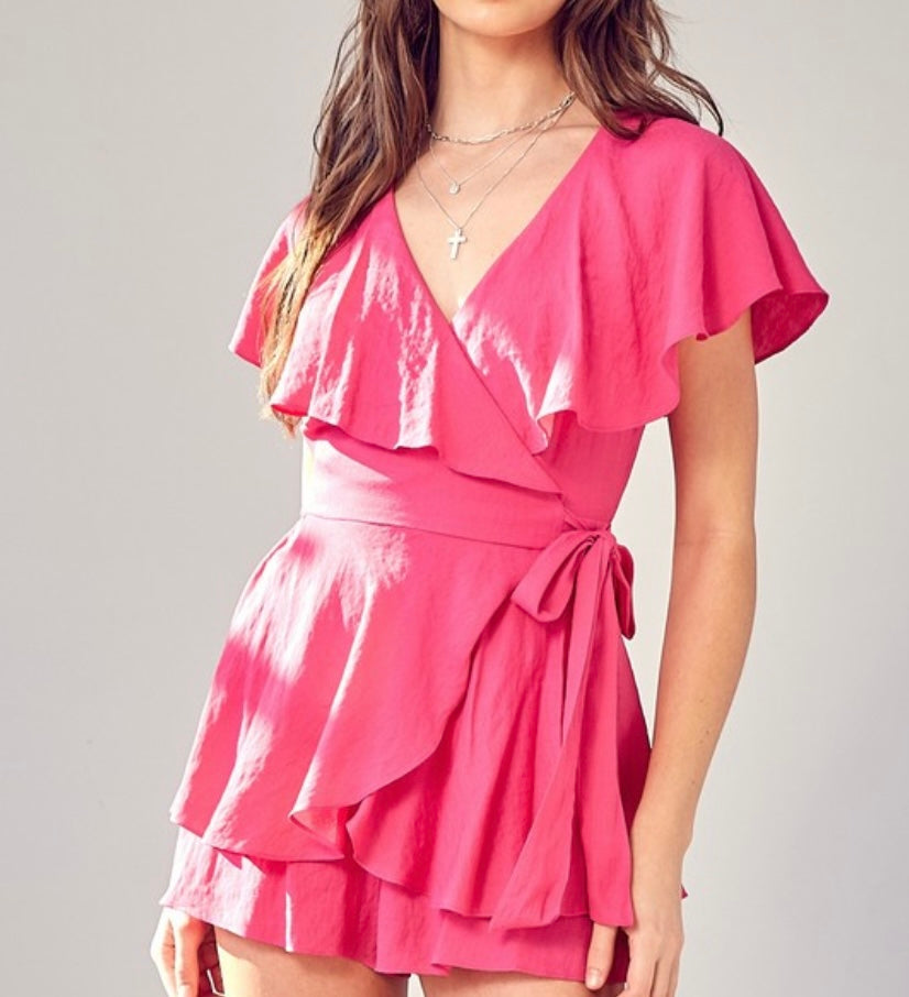 Ruffled Sleeve Fuchsia Romper