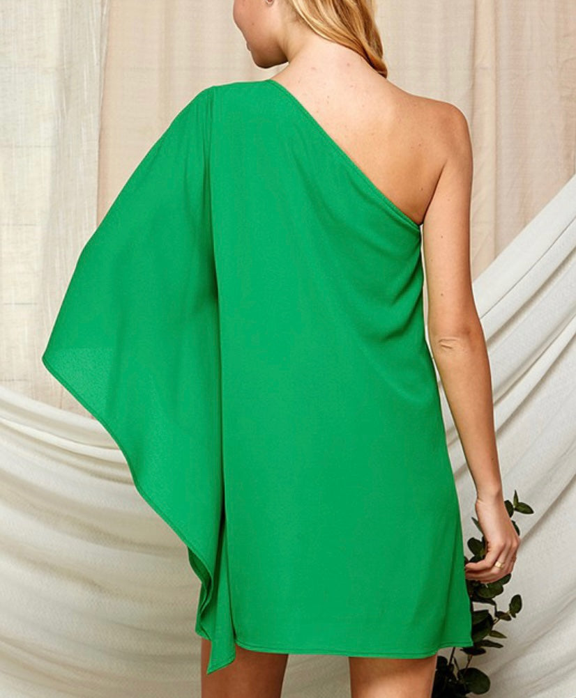 Green One Shoulder Tunic Dress