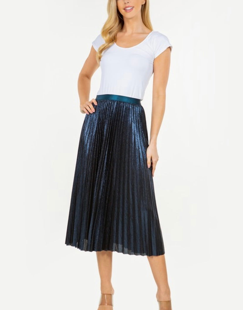 Blue Pleated Midi Skirt