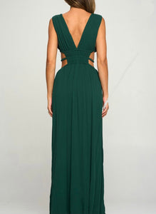 Hunter Green Side Cutout Long Dress