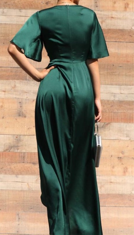 Emerald Green Satin High Low Dress