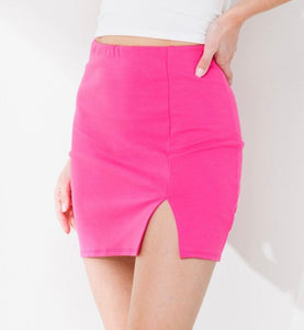 Pink Slit Mini Skirt