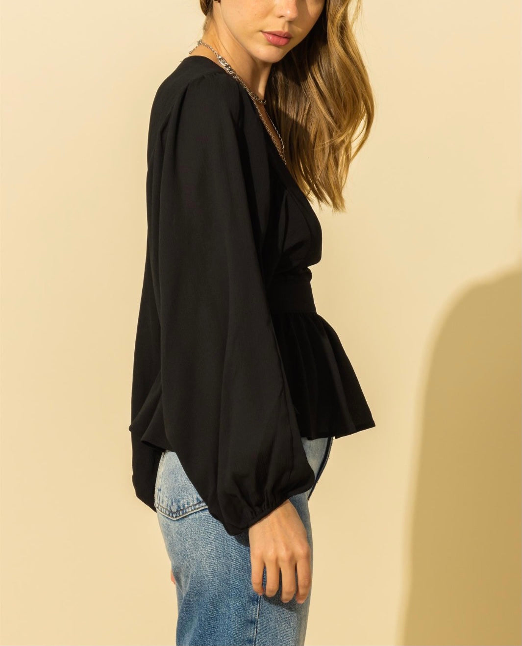 Peplum Balloon Sleeve Blouse