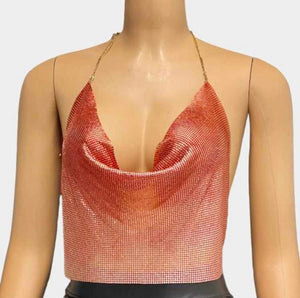 Red Gradient Metallic Chain Top