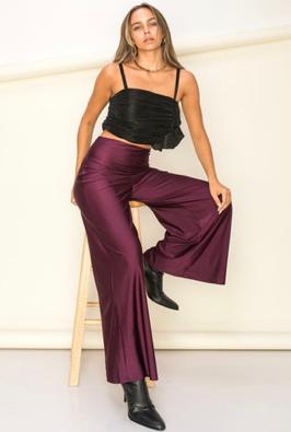 Black Shiny Stretch Palazzo Pants