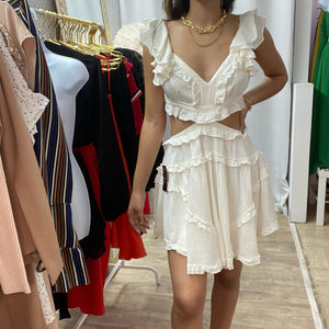 Cut Out Ruffles White Dress