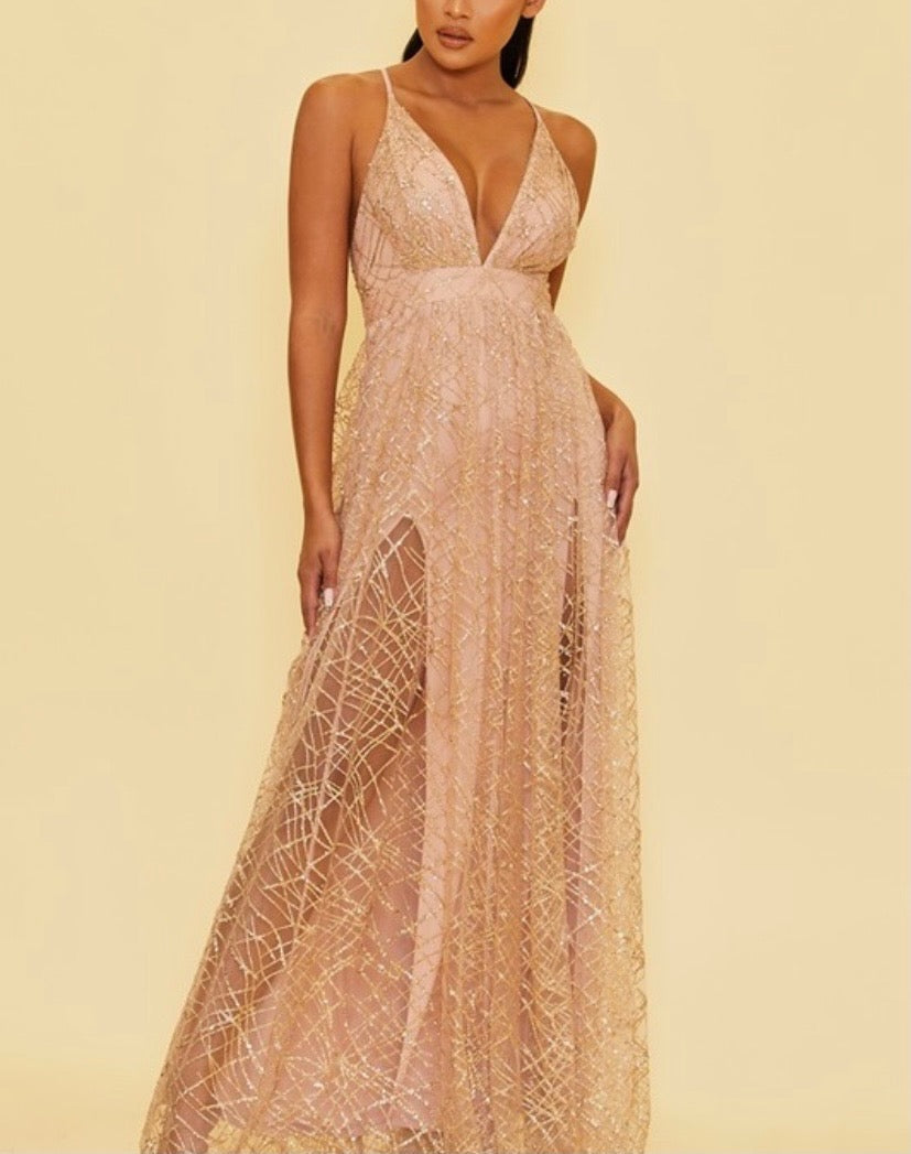 Rose Gold Sequins Long Formal Dress