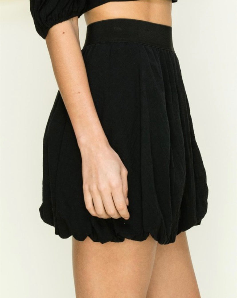 Black High Waisted Bubble Mini Skirt