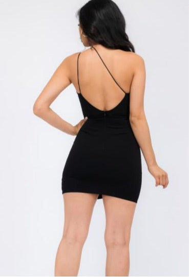 Black One Shoulder Slit Bodycon