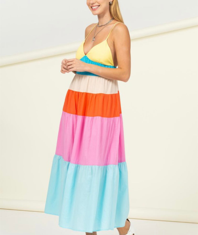 Color Block Tiered Maxi Dress