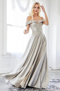 Silver Sparkly Off the Shoulder Long Dress