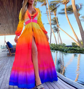 Rainbow Long Sleeve Sheer Coverup