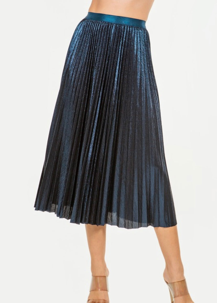 Blue Pleated Midi Skirt