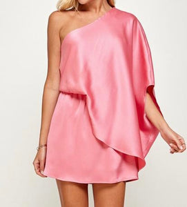 Pink Satin One Shoulder Dress