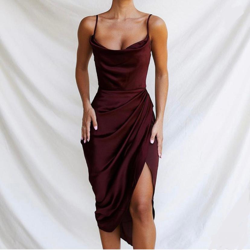 Burgundy Satin High Low Dress MODALIER Burgundy Satin High Low Dress MODALIER