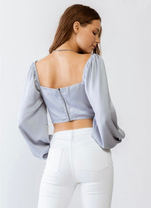 Grey Satin Corset Long Sleeve Top