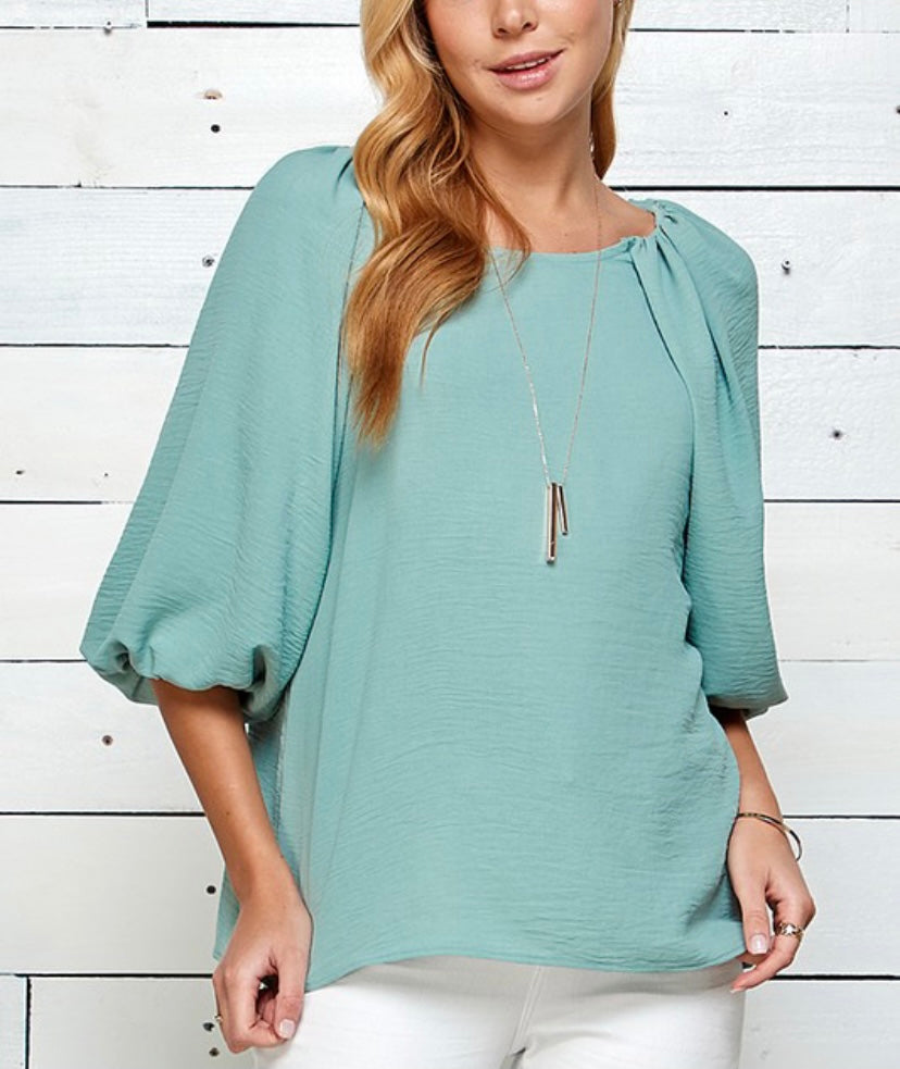 Sea Green Puff Sleeve Blouse