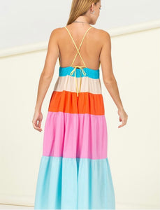 Color Block Tiered Maxi Dress