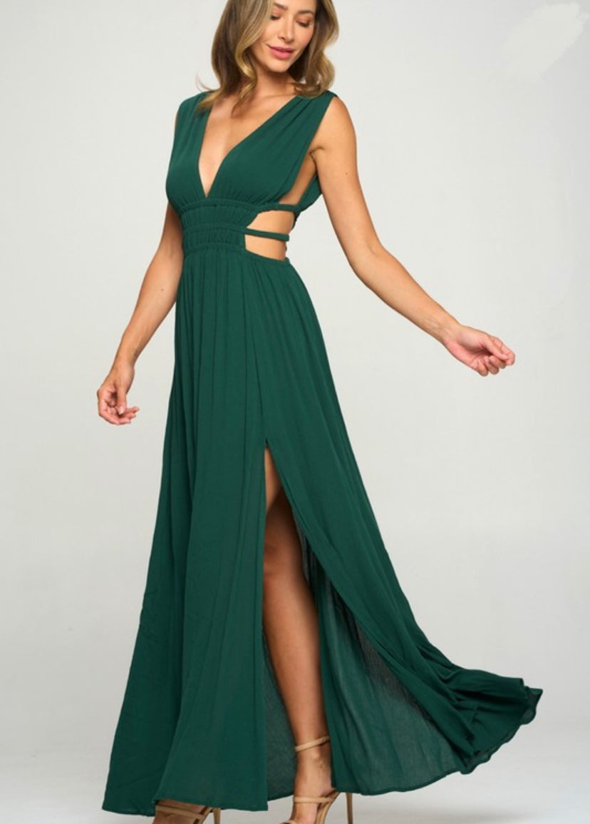 Hunter Green Side Cutout Long Dress