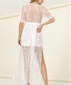 White Sheer Lace Long Dress