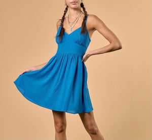 Flowy French Blue Short Dress