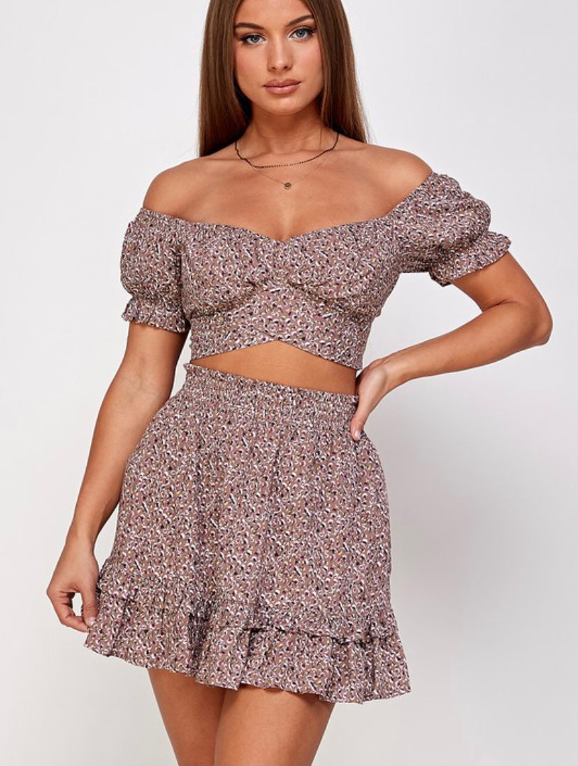 Mocha Florar Print Two Piece Set