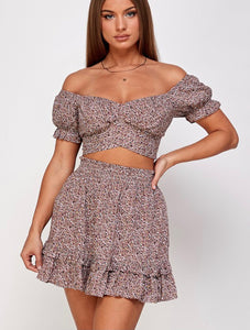 Mocha Florar Print Two Piece Set