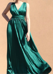 Emerald Satin Multiway Pleated Dress